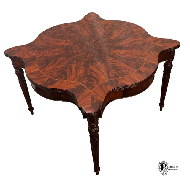 Brown Vintage Henredon Regency Style Flame Mahogany Scalloped Extension Dining Table For Sale - Image 8 of 12