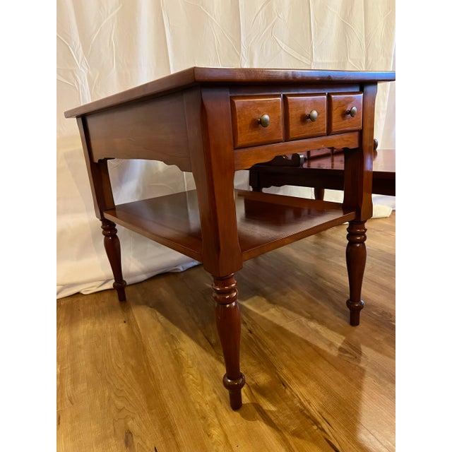 Southern Colonial Furniture Solid Wild Cherry Early American Non-Identical Set of 2 Side Tables For Sale In Lexington, KY - Image 6 of 12
