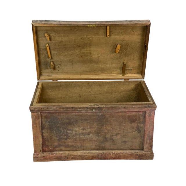 Antique Chinese Red Painted Wooden Trunk For Sale In Cincinnati - Image 6 of 12