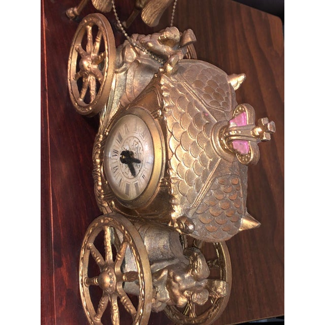 Wood Mid-Century United Metal Goods Model 640 Four-Horse Carriage Mantel Clock For Sale - Image 7 of 11