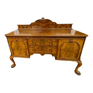 1800s Hampton & Sons Furniture Burl Walnut Sideboard For Sale