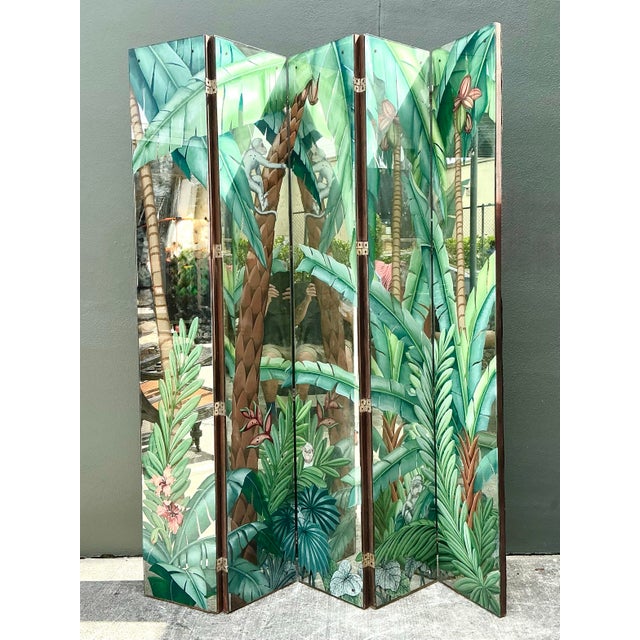 Vintage Eglomise Hand Painted Mirrored Screen For Sale - Image 11 of 12
