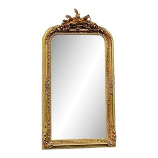 1980s French Louis XVI Gold Wood Floor Mirror For Sale