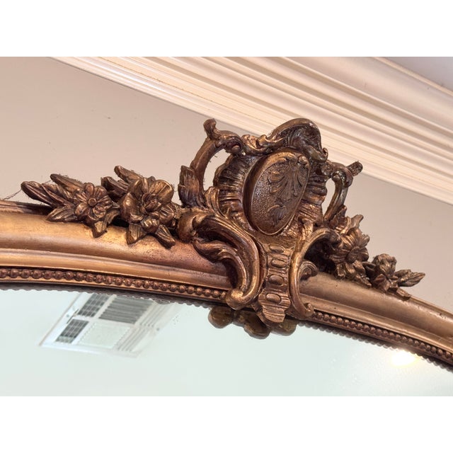 Early 19th Century Monumental 19th Century French Louis Philippe Giltwood Arched Overmantel Mirror With Floral Crest For Sale - Image 5 of 7
