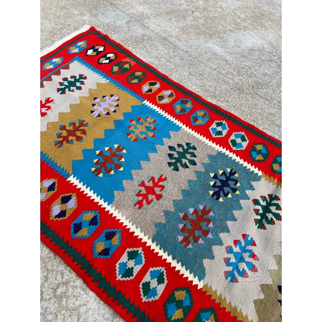 Vintage Floral Design Flatweave Kilim Runner For Sale - Image 4 of 8