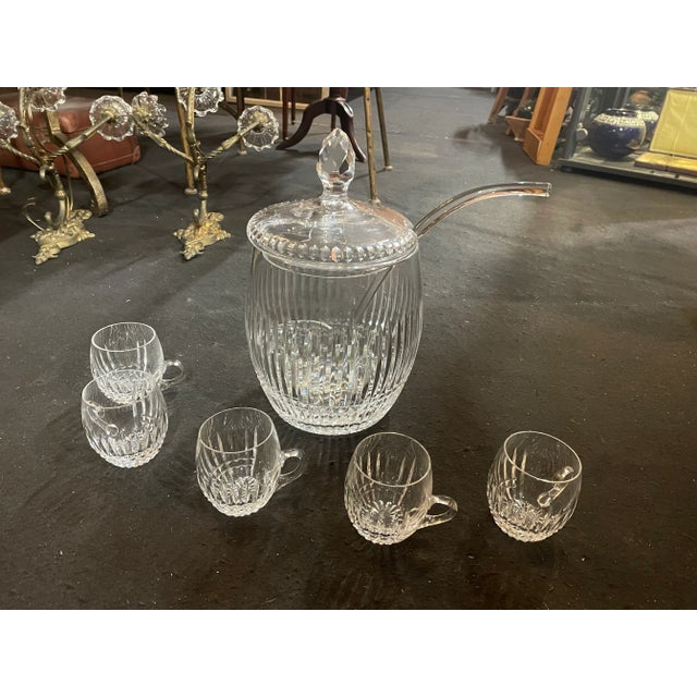 Glass St Louis Crystal Punch Service with Bowl and Ladle, Set of 6 For Sale - Image 7 of 8