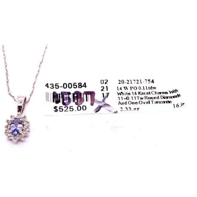 14 Karat White Gold Necklace With Diamonds and Oval Tanzanite Pendant For Sale - Image 11 of 12