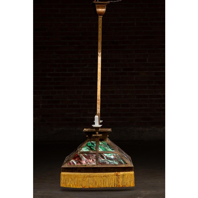 1920s Arts & Crafts Slag Glass Parlor Lamp With Keyed Sconces For Sale - Image 5 of 11