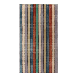 1960s Vintage Distressed Rug in Multicolor Striped Pattern