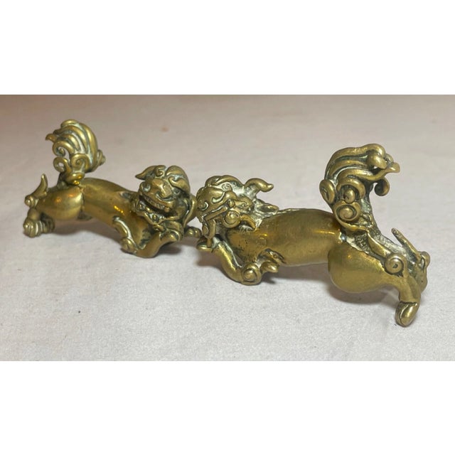 Bronze Pair of Rare Antique 18th Century Chinese Solid Bronze Foo Lion Statues Figures For Sale - Image 8 of 10