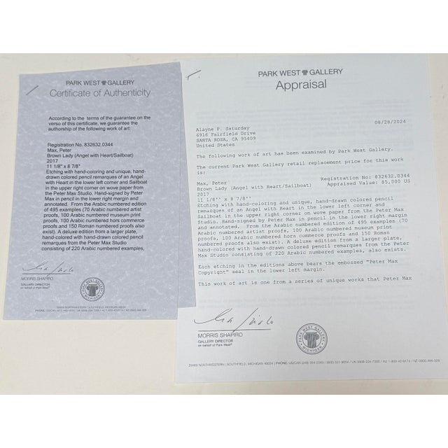 Circa 2017 Peter Max Brown Lady (Angel With Heart/Sailboat) For Sale - Image 11 of 12