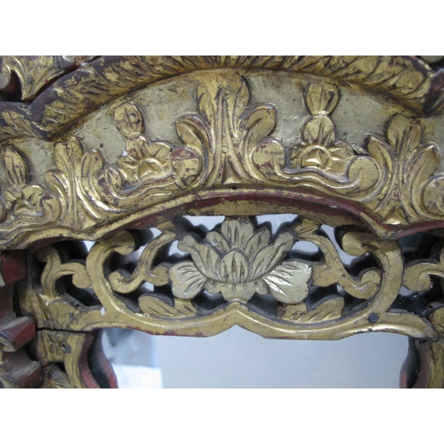Antique Chinese Carved Lotus Flower Gilt Wood Wall Hanging Mirror For Sale - Image 4 of 11