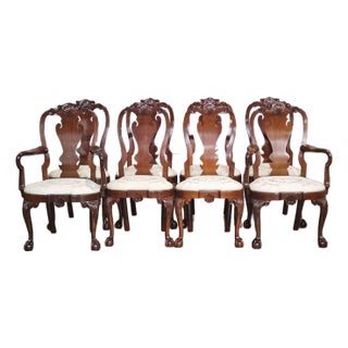 Set of 8 Kindel Winterthur Collection Mahogany Clawfoot Dinning Arm Chairs Silk For Sale