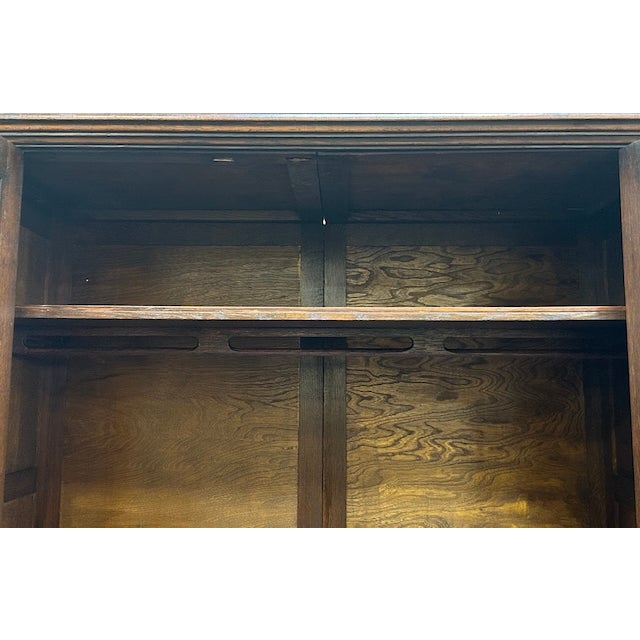 Wood Quality Custom Solid Dark Oak Armoire Double Door c.1940's For Sale - Image 7 of 10