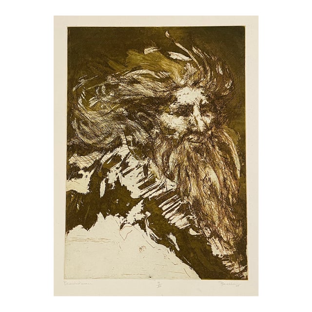 1968 Shirley Borella Bearded Man Etching For Sale