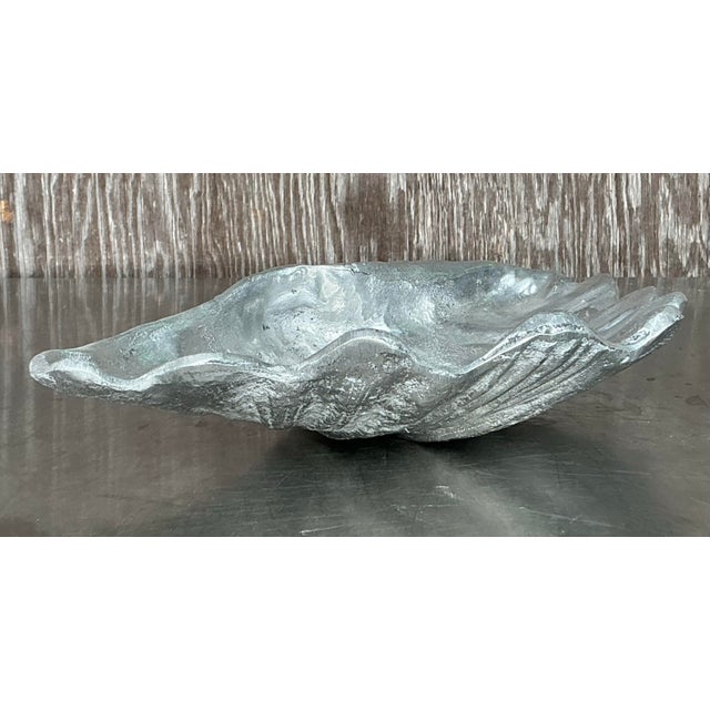 1980s Vintage Coastal Cast Pewter Clam Shell Bowl For Sale - Image 5 of 12