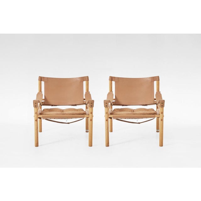 Arne Norell Vintage Tan Leather Scirocco Safari Lounge Chairs by Arne Norell for Arne Norell Ab, 1960s, Set of 2 For Sale - Image 4 of 8