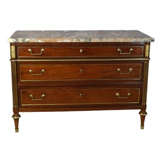 Louis XVI Tan Commode with Marble Top For Sale