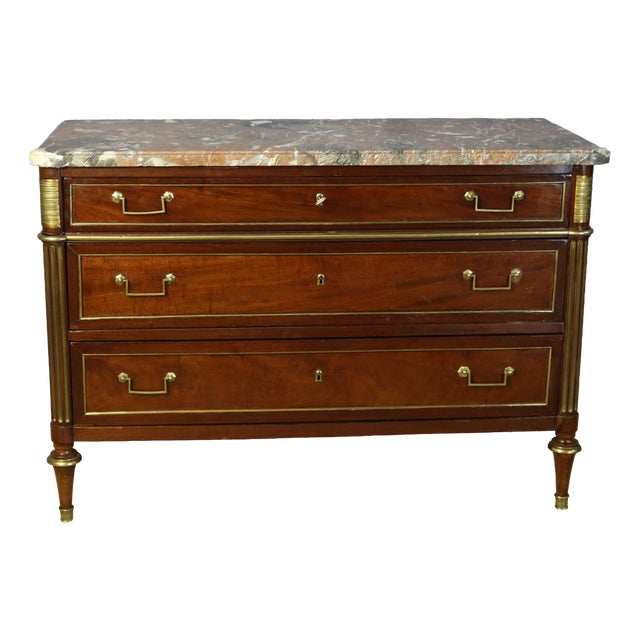 Louis XVI Tan Commode with Marble Top For Sale