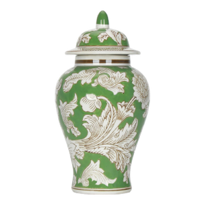Vintage Chinoiserie Green Ginger Jar Traditional Peony Temple Jar With Lid