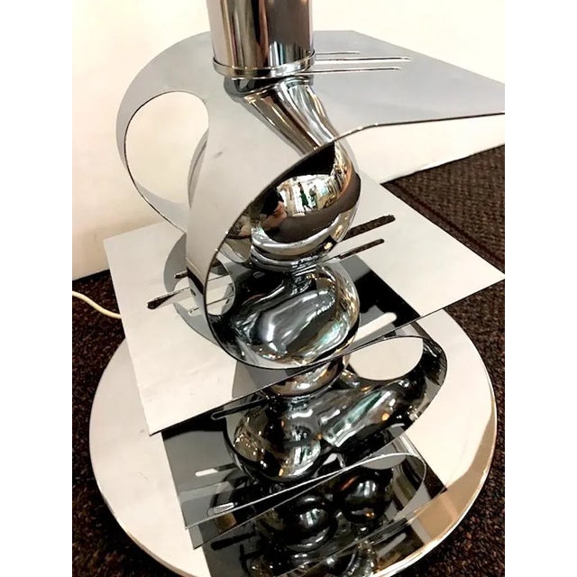 Italian 1970s Sculptural Chrome Table Lamp For Sale - Image 10 of 13