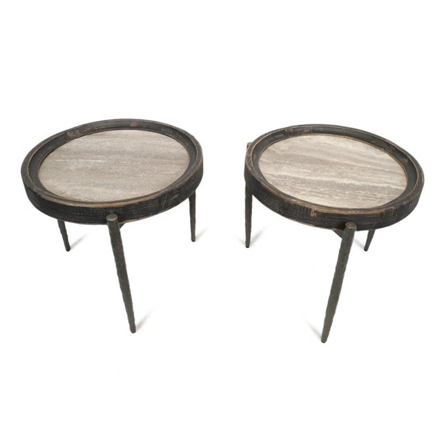 Alpine Marble & Elm Side Table For Sale - Image 4 of 10