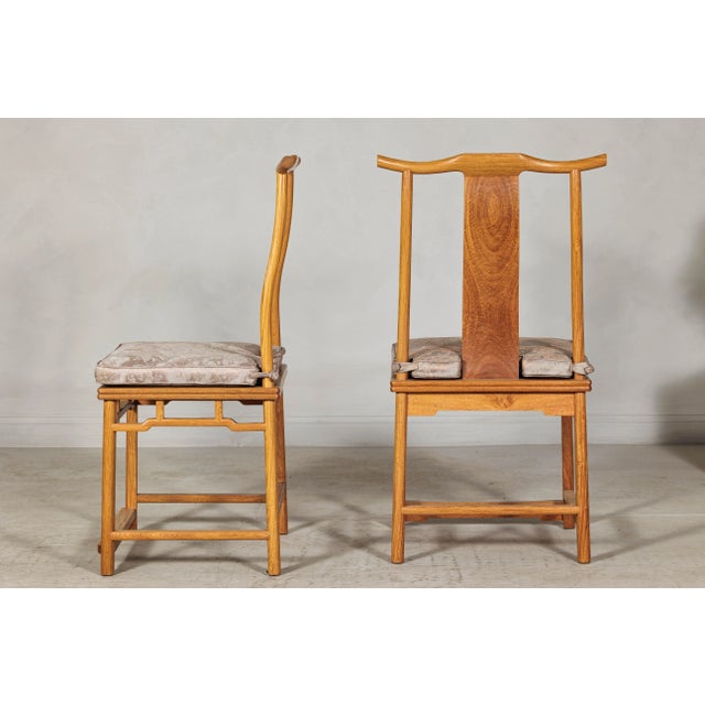 Chinese Chinese Lamp Hanger Elm Wood Chairs with Upholstered Cushions - A Pair For Sale - Image 3 of 12