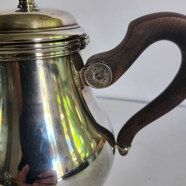 Christofle France Bagatelle Silverplate Teapot W/ Dark Wooden Handle For Sale In Los Angeles - Image 6 of 10