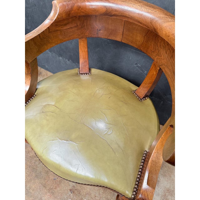Louis Philippe Desk Armchair or Fauteuil De Bureau of Leather and Turned Walnut For Sale - Image 9 of 15