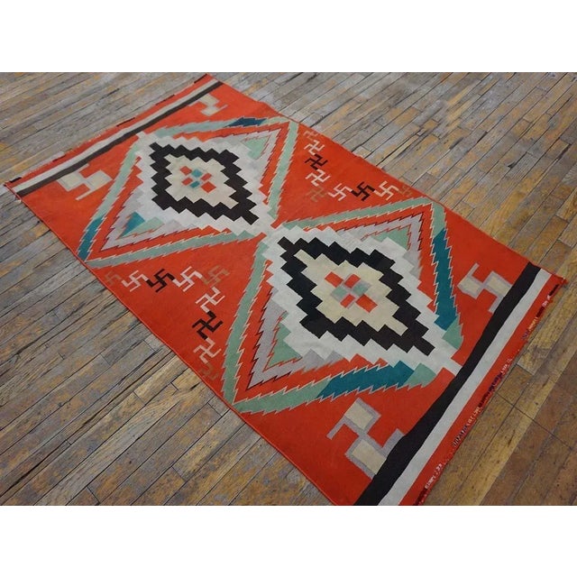 Late 19th Century American Navajo Germantown Carpet 3' 8" x 5' 8" Antique Red Navajo Small Scatter Size Wool Rug, Country...