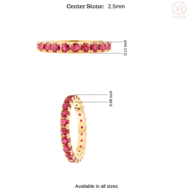 Gold 1.62 Ctw Round Cut Red Ruby Eternity Band Size 6 For Sale - Image 8 of 12