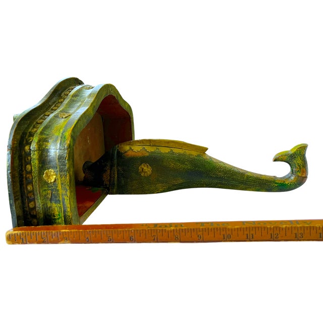 Green Mid-Century Florentine-Style Artisan-Made Painted Green Wood & Brass Demilune Wall Console Shelf With Stylized Fish Bracket For Sale - Image 8 of 10