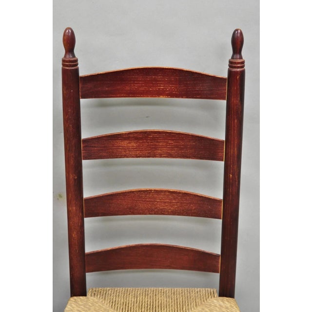 Late 20th Century Primitive Rustic Ladder Back Woven Rush Seat Dining Side Chairs - Set of 6 For Sale - Image 4 of 14