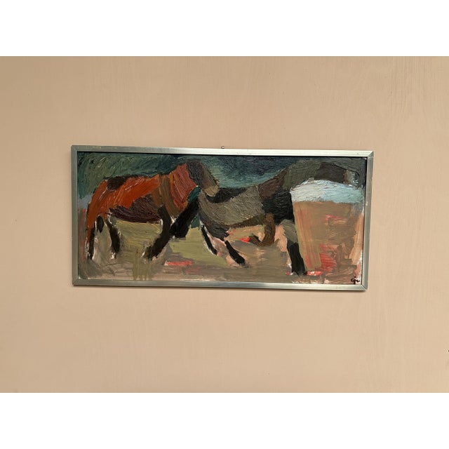 Calle Johansson, Two Horses, 1959, Oil Painting on Panel, Framed For Sale - Image 4 of 15