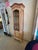 Charming painted French country tall narrow etagere cabinet with screen in paneled door, cabriole legs and great storage...