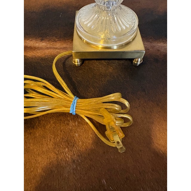 Textile Vintage Wildwood Crystal Lamps W/ Silk Shades Antique Brass Footed Base & Crystal Finial - Pair For Sale - Image 7 of 10
