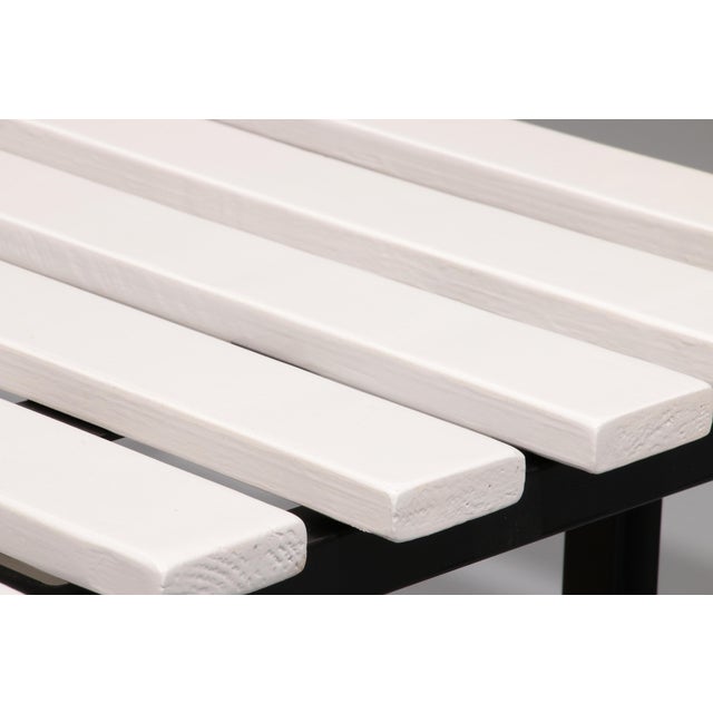 Vintage White Wooden Bench with Black Metal Frame, 1950s For Sale - Image 12 of 13