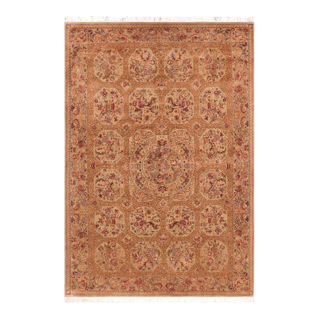 Shabby Chic 1990's Pak-Persian Taupe/Green Wool Rug - 6'1'' X 9'0'' For Sale