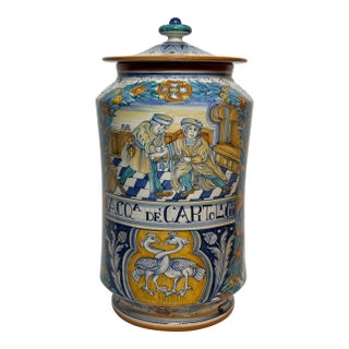 Deruta Italian Art Pottery Francesca Niccacci Hand Painted Large 17” Apothecary Pharmacy Jar For Sale