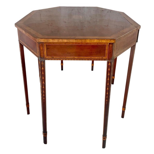 Traditional Georgian Octagonal Center Library Table Inlaid Mahogany For Sale - Image 3 of 12