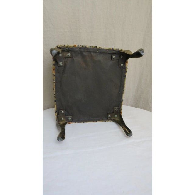Beige Vintage Textured Striped Footstool Brass Colored Metal Legs 1970's For Sale - Image 8 of 11