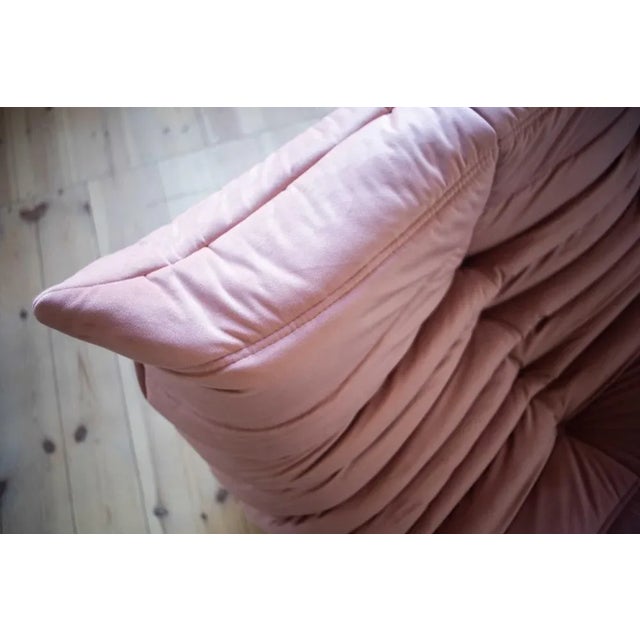 Ligne Roset Set of Pink Pearl Velvet Togo Pouf and 2-Seat Sofa by Michel Ducaroy for Ligne Roset For Sale - Image 4 of 14