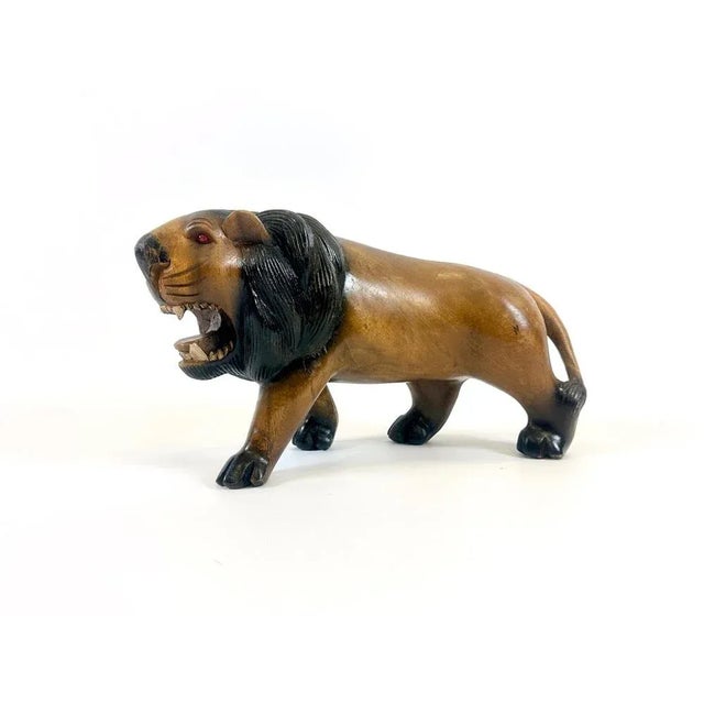 Vintage Wooden Carved Lion Figure, 1930s For Sale - Image 4 of 12