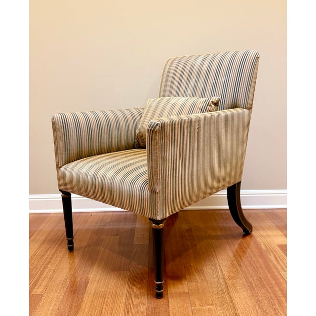 Elegant and comfortable chair in it’s original cut velvet stripe. The mahogany legs are in a Tete de Negre finish with...
