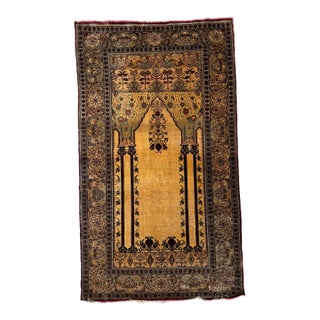 1950s Turkish Silk Prayer Rug With Floral Border For Sale