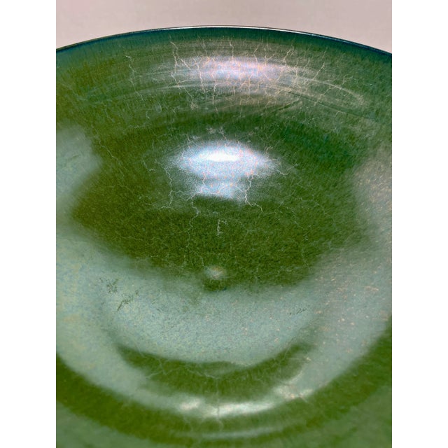 Vintage Studio Pottery Large Centerpiece Decorative Porcelain Green Bowl Signed Aprox. dimensions: 12" diameter, 4.5"H...
