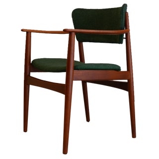 Danish Modern Teak Armchair with Green Wool Upholstery, 1960s For Sale