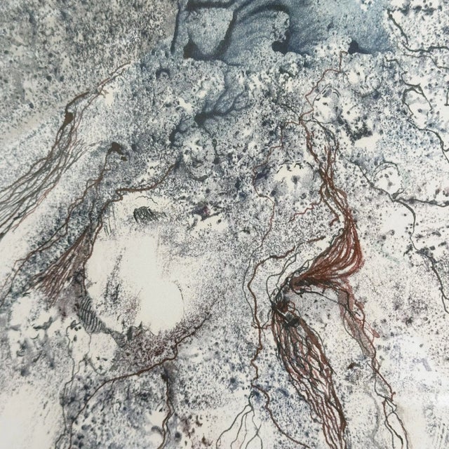 Vintage Fine Art Impressionist Print Depicting Abstract Figures in Marbled Technique, Signed For Sale - Image 4 of 7