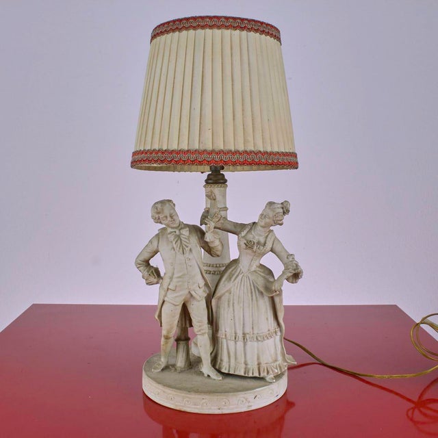 Porcelain Lady and Knight Lamp For Sale - Image 6 of 6