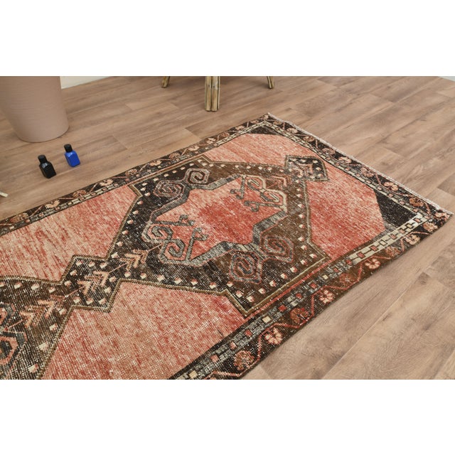 1970s Orange Brown Turkish Vintage Handmade Wool Runner Rug For Sale - Image 5 of 10